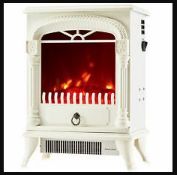 (R7N) 1x Arlec 2000W Electric Stove Heater With Realistic Log Flame Effect White Finish