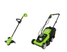 (R6N) 1x Greenworks 24V Lawn Mower & String Trimmer (No Battery)