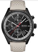 Hugo Boss 1513562 Men's Grand Prix Beige Leather Strap Quartz Chronograph Watch  A Motorsport-