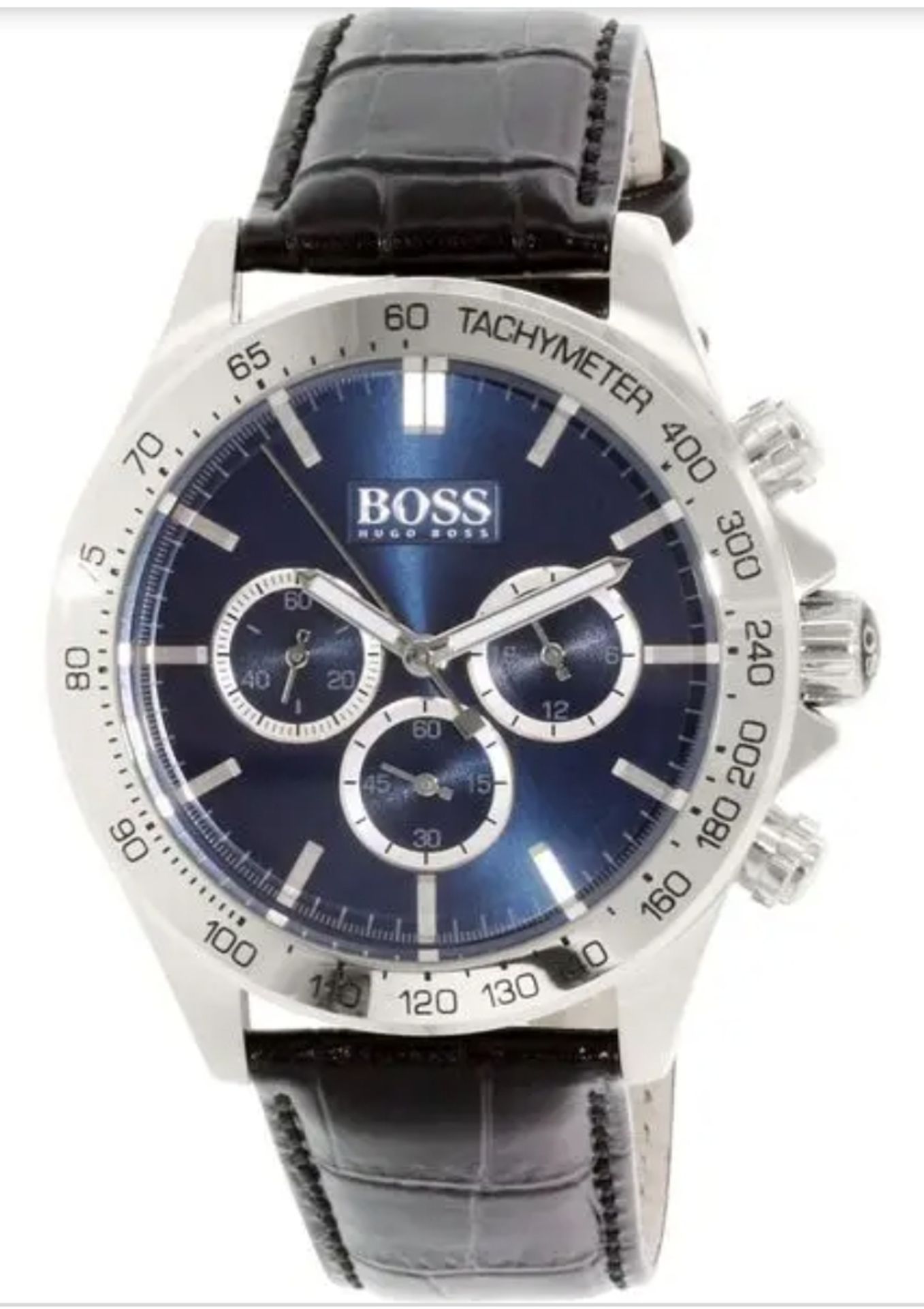 Hugo Boss 1513176 Men's Ikon Blue Dial Black Leather Strap Chronograph Watch - Image 3 of 5