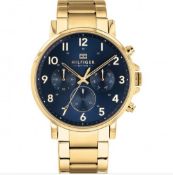 Tommy Hilfiger Daniel Gold Plated Dark Blue Chronograph Dial Bracelet Watch 1710384  Description.