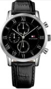Tommy Hilfiger 1791401 Kane Chronograph Leather Watch In Black  Description.This Suave Men's Watch