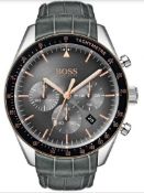 Hugo Boss 1513628 Men's Trophy Grey Leather Strap Quartz Chronograph Watch