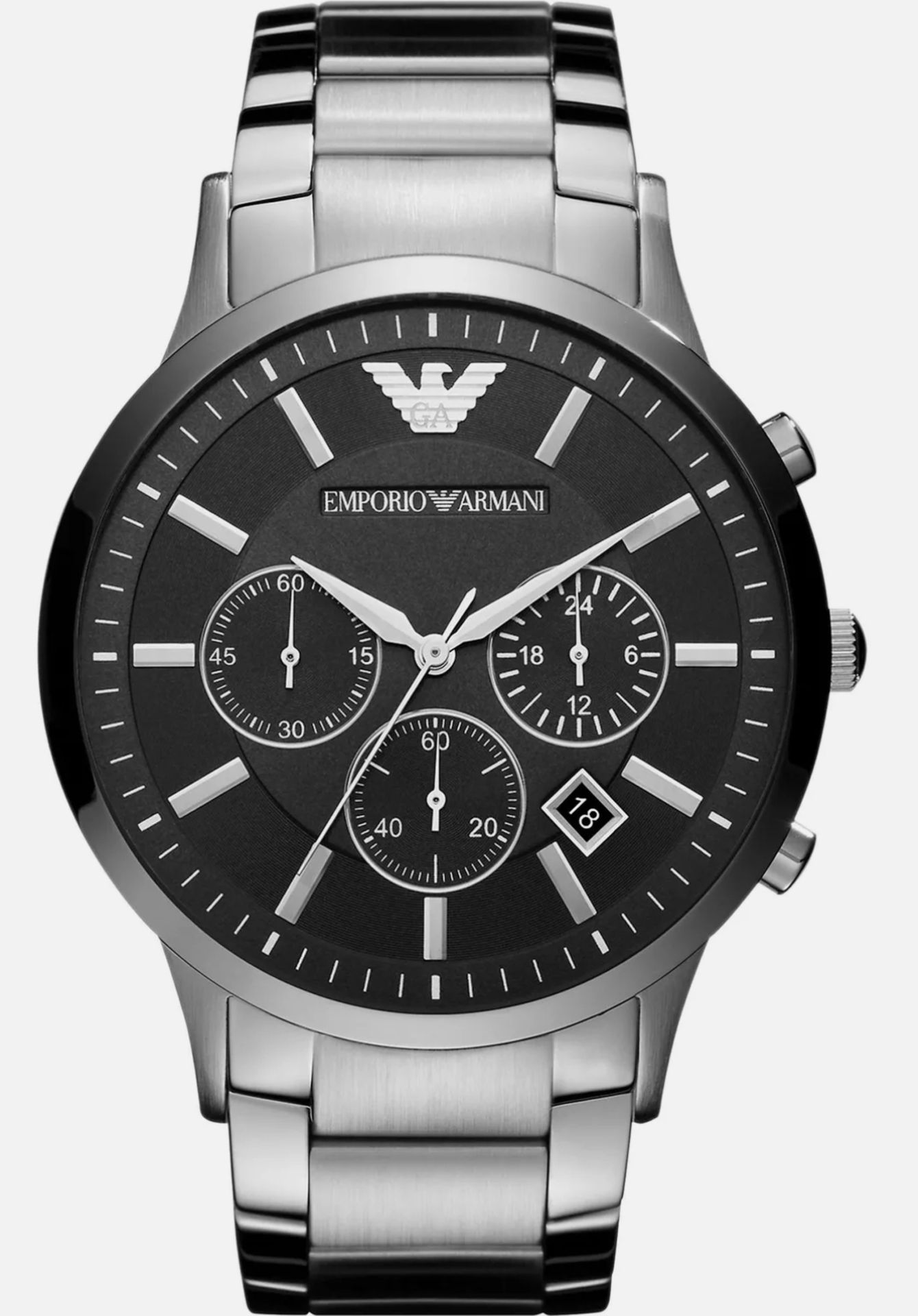 Emporio Armani AR2460 Men's Black Face Stainless Steel Bracelet Chronograph Watch     Emporio Armani - Image 5 of 8