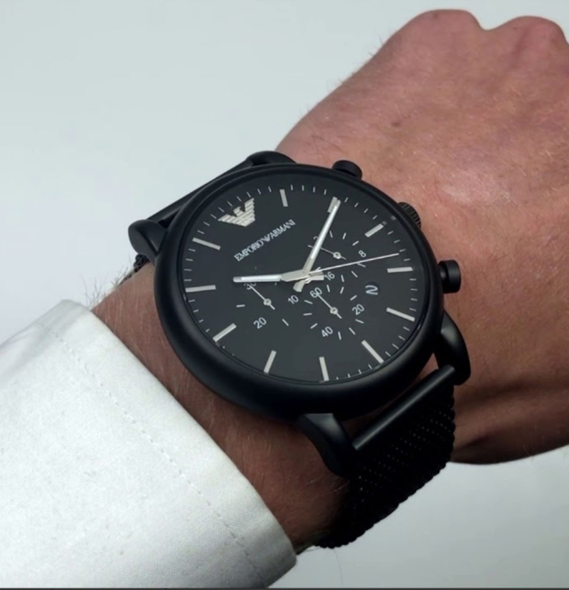 Emporio Armani AR1968 Men's Black Mesh Band Quartz Chronograph Watch     Emporio Armani Is The - Image 4 of 8