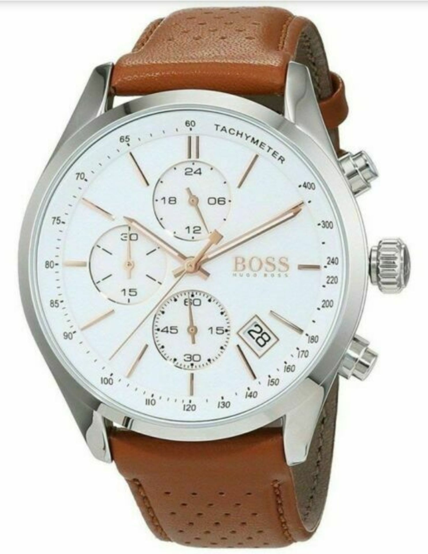 Hugo Boss 1513475 Men's Grand Prix Brown Leather Strap Chronograph Watch  Hugo Boss 1513475 Men's