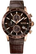Hugo Boss 1513392 Men's Rafale Brown Leather Strap Chronograph Watch  Model: HB 1513392.Case: Rose