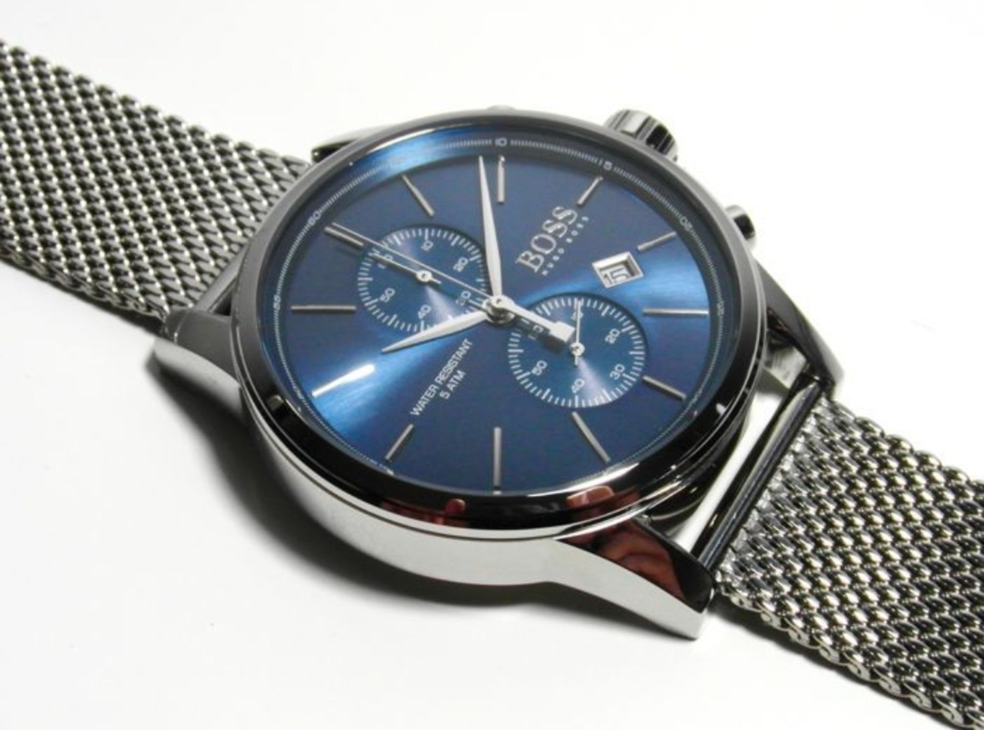 Hugo Boss 1513441 Men's Jet Blue Dial Silver Mesh Band Chronograph Watch  Model: 1513441.Case: - Image 4 of 5