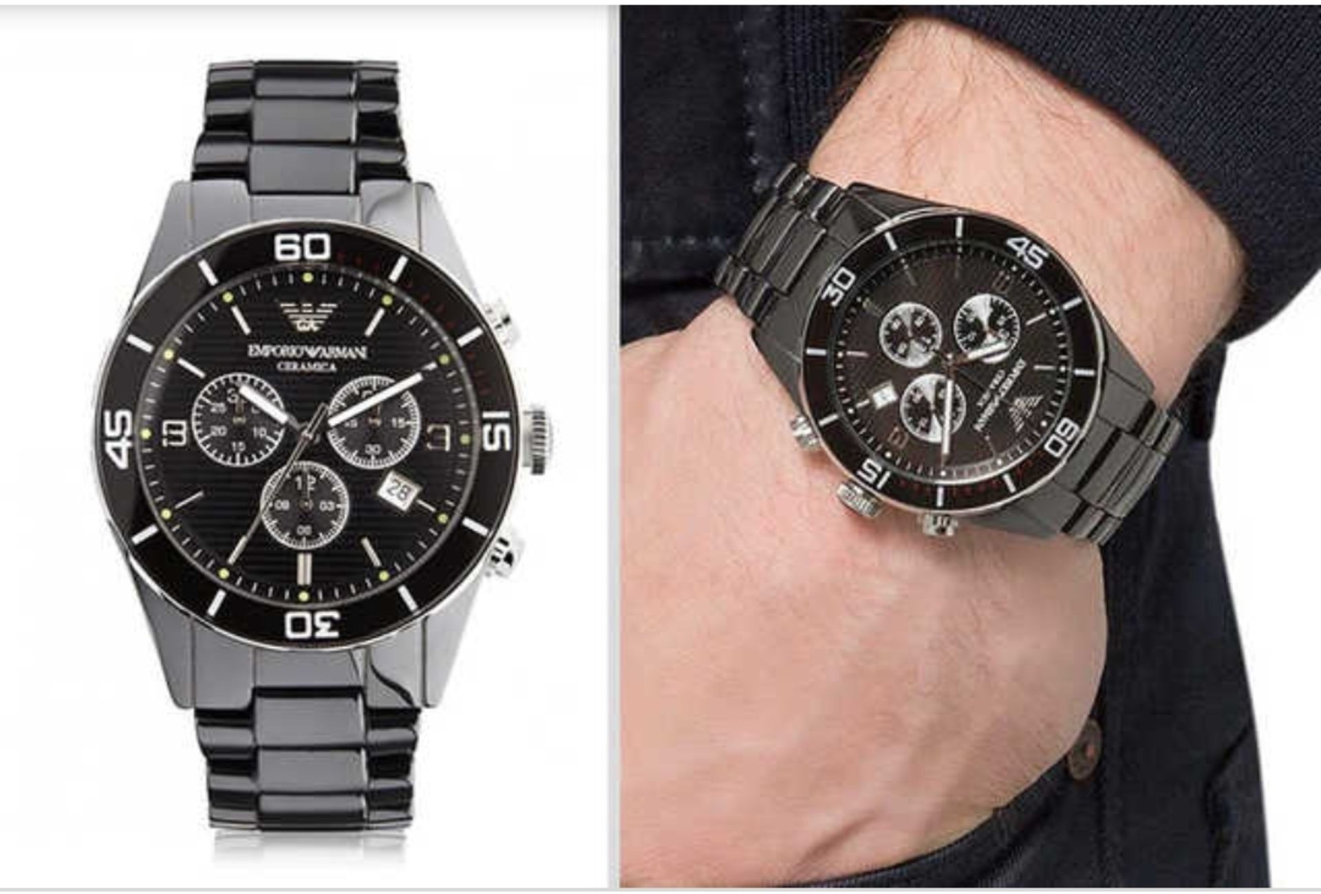 Emporio Armani AR1421 Men's Black Ceramica Chronograph Watch       Emporio Armani Is The Ready-To- - Image 5 of 6