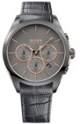 Hugo Boss 1513366 Men's Onyx Grey Leather Strap Quartz Chronograph Watch  Brand: Hugo Boss.Model:
