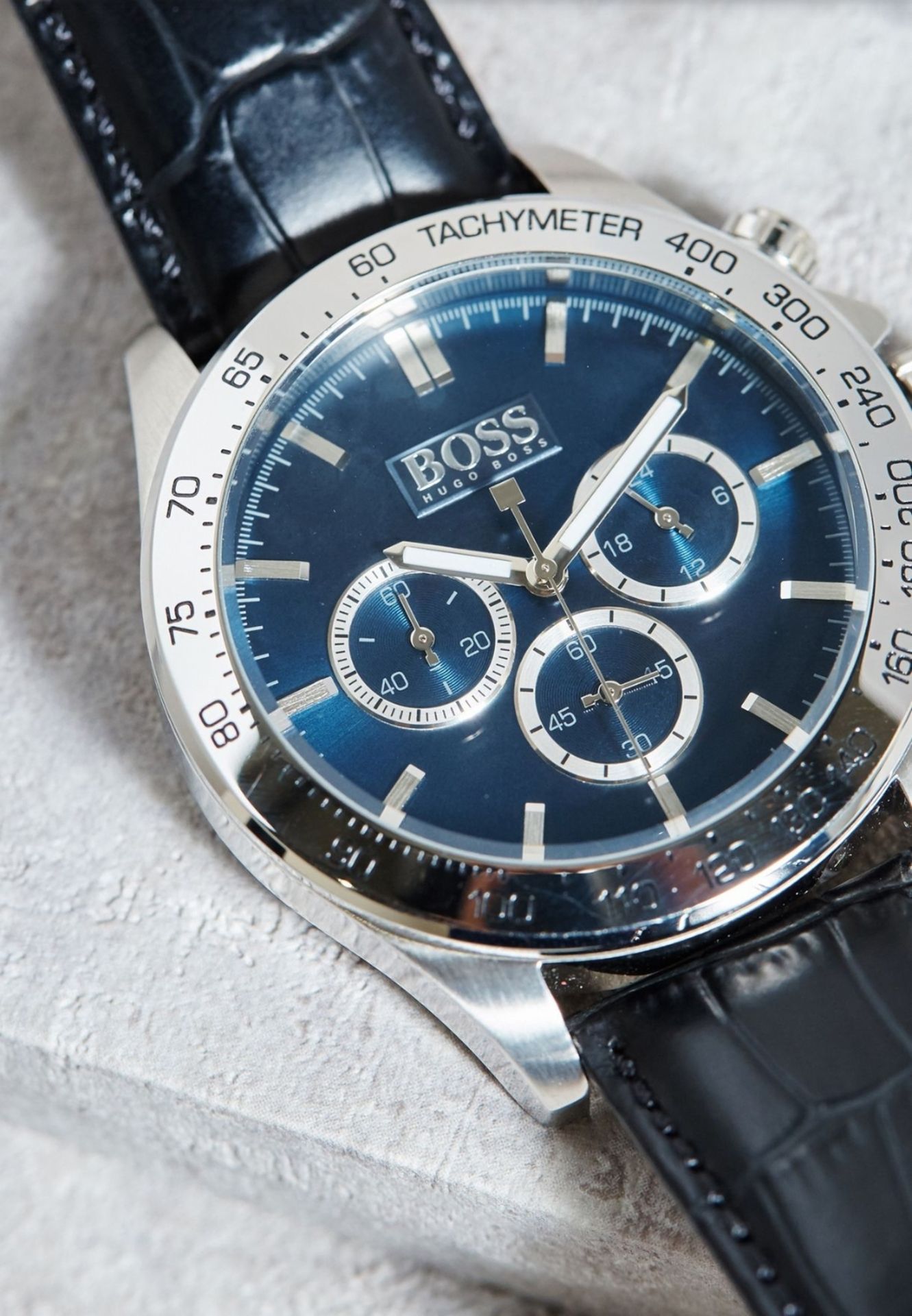 Hugo Boss 1513176 Men's Ikon Blue Dial Black Leather Strap Chronograph Watch - Image 5 of 5