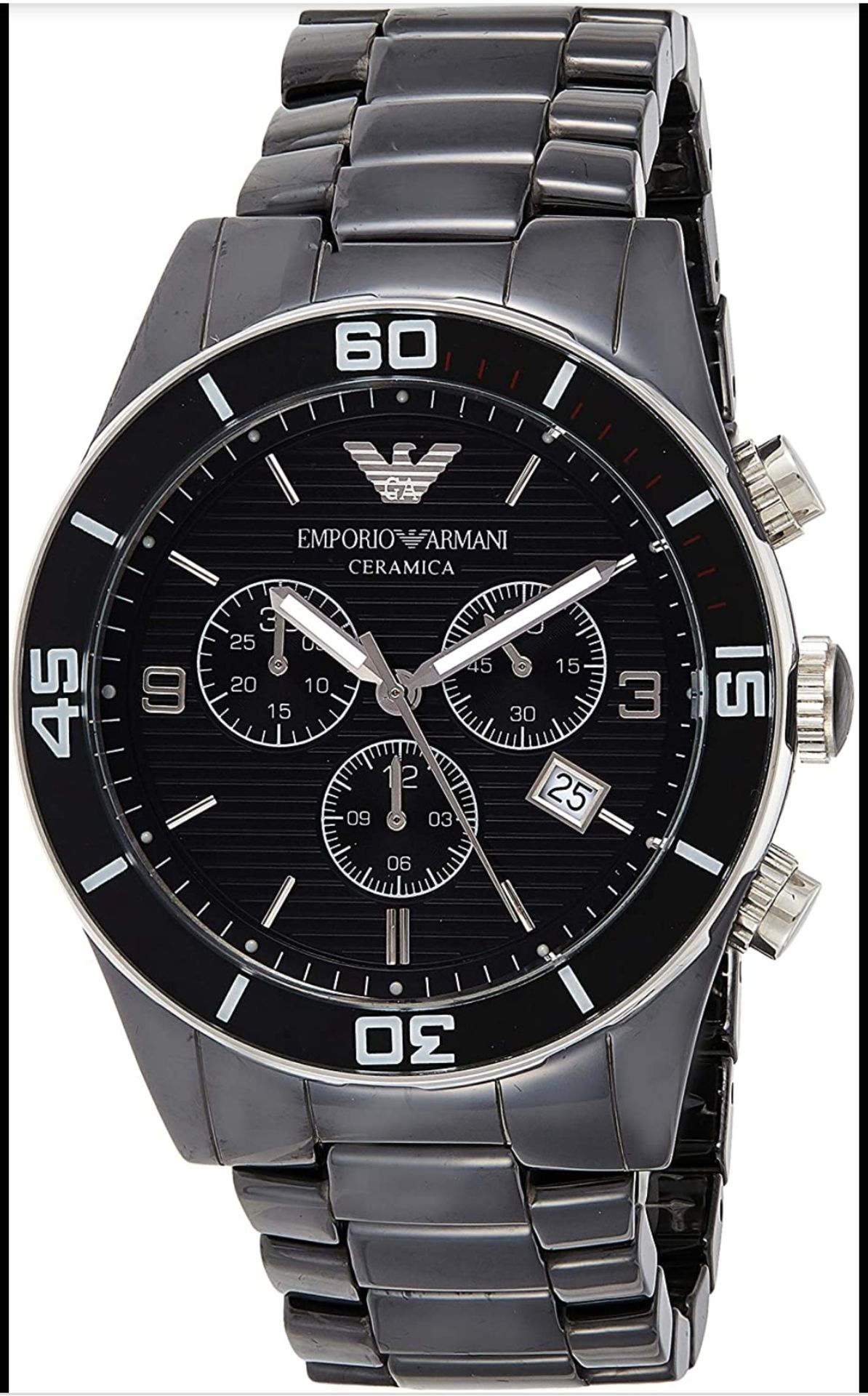 Emporio Armani AR1421 Men's Black Ceramica Chronograph Watch       Emporio Armani Is The Ready-To- - Image 3 of 6