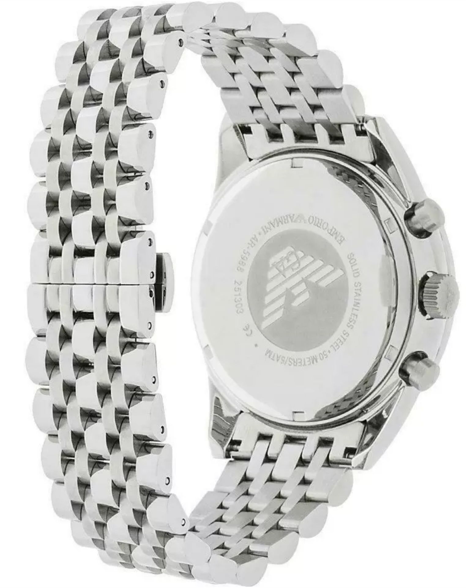 Emporio Armani AR5988 Men's Tazio Black Dial Silver Bracelet Chronograph Watch     Emporio Armani Is - Image 7 of 10
