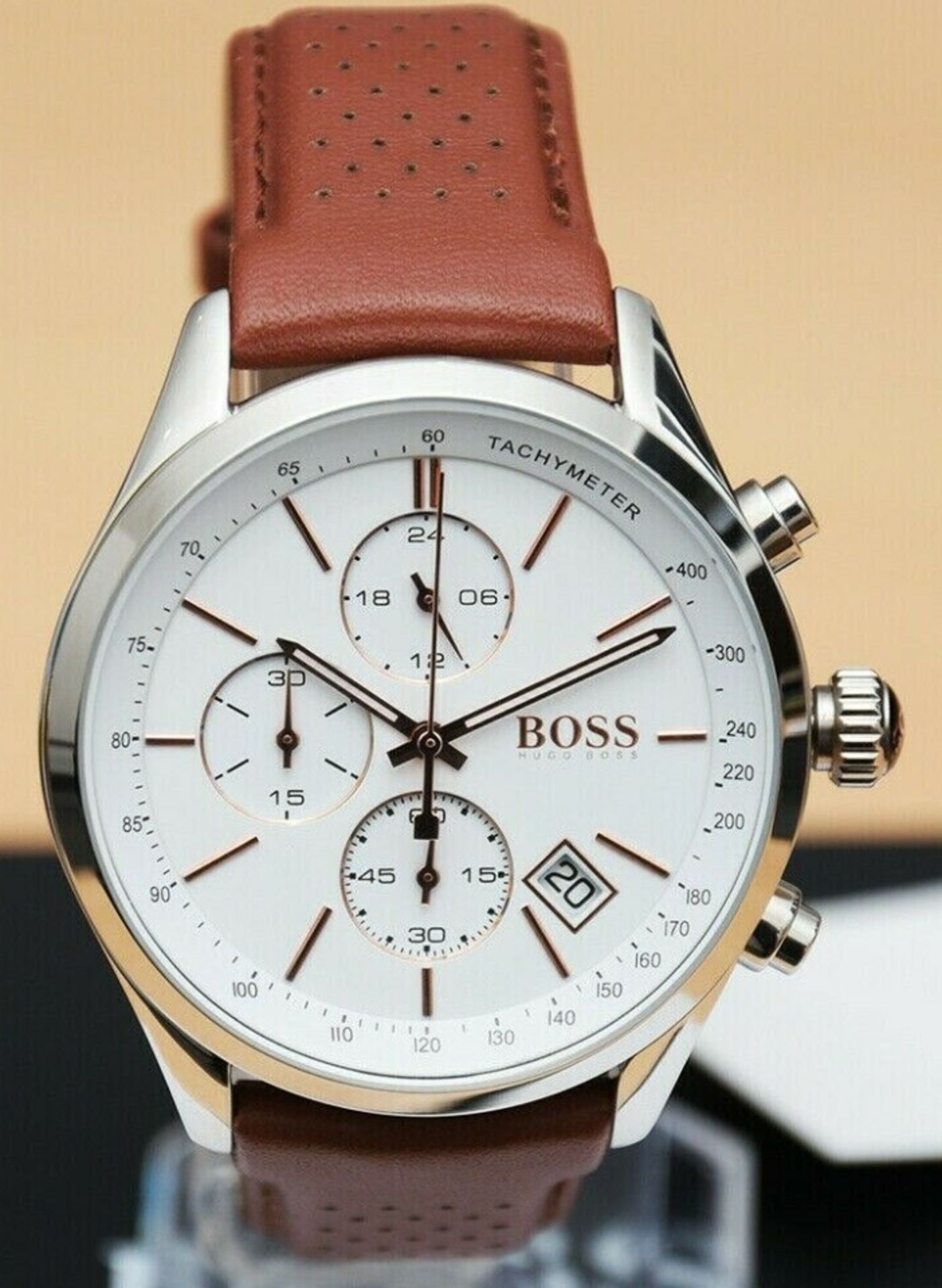 Hugo Boss 1513475 Men's Grand Prix Brown Leather Strap Chronograph Watch  Hugo Boss 1513475 Men's - Image 3 of 5