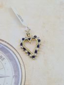 14ct yellow gold sapphire and diamond heart pendant