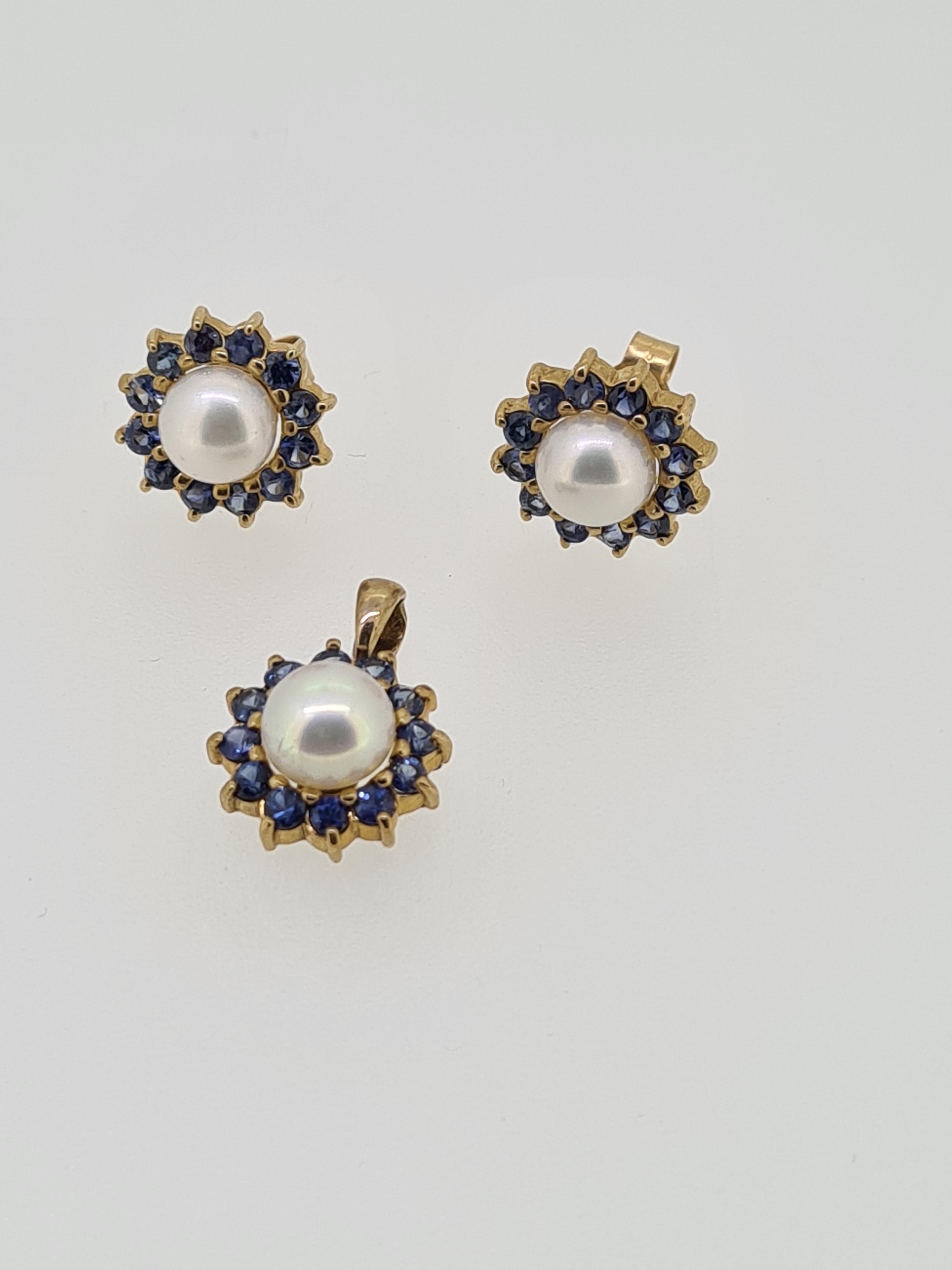 9ct yellow gold sapphire and pearl set - Image 2 of 4