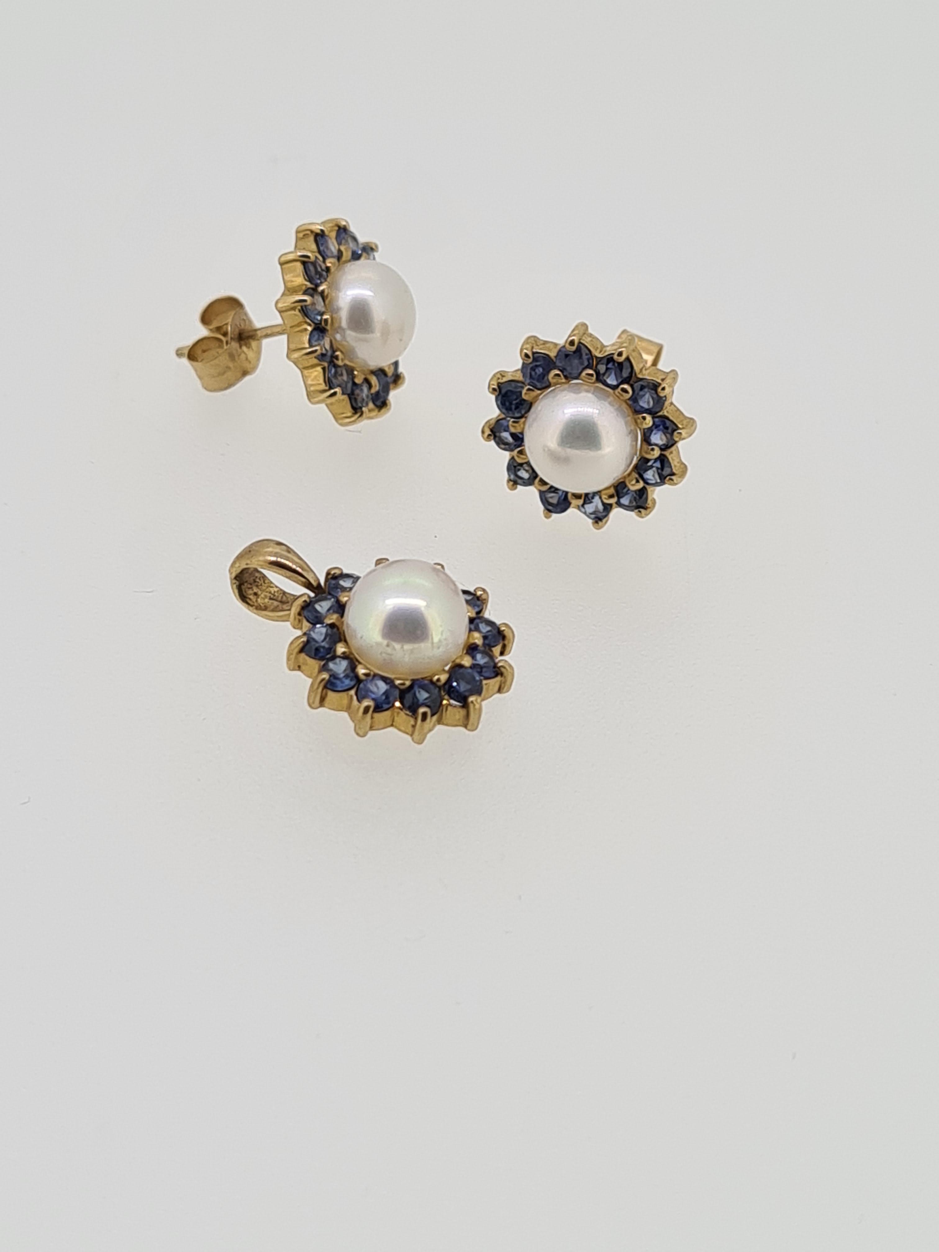 9ct yellow gold sapphire and pearl set - Image 4 of 4