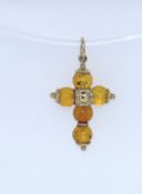 9k Yellow Gold Natural Amber Set Cross