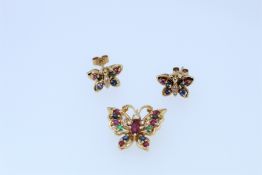 18k Yellow Gold Multi-Gemstone And Diamond Earring And Pendant Set