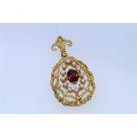 9k Yellow Gold Vintage Garnet And Seed Pearl Pendant