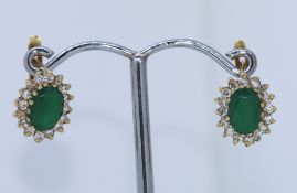 18k Yellow Gold Jade And Diamond Earrings