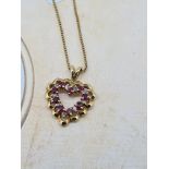 14ct yellow gold ruby and diamond heart pendant