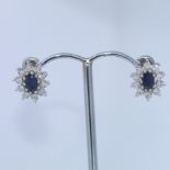 9k Yellow And White Gold Sapphire And Diamond Stud Earrings