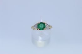 14ct Hallmark Yellow Gold Emerald And Diamond Ring