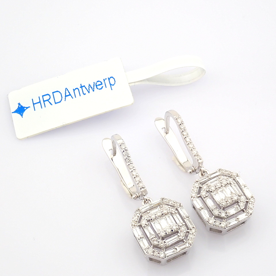 HRD Antwerp Certified 14K White Gold Diamond Earring (Total 0.93 Ct. Stone) 14K White Gold Earring - Image 9 of 9