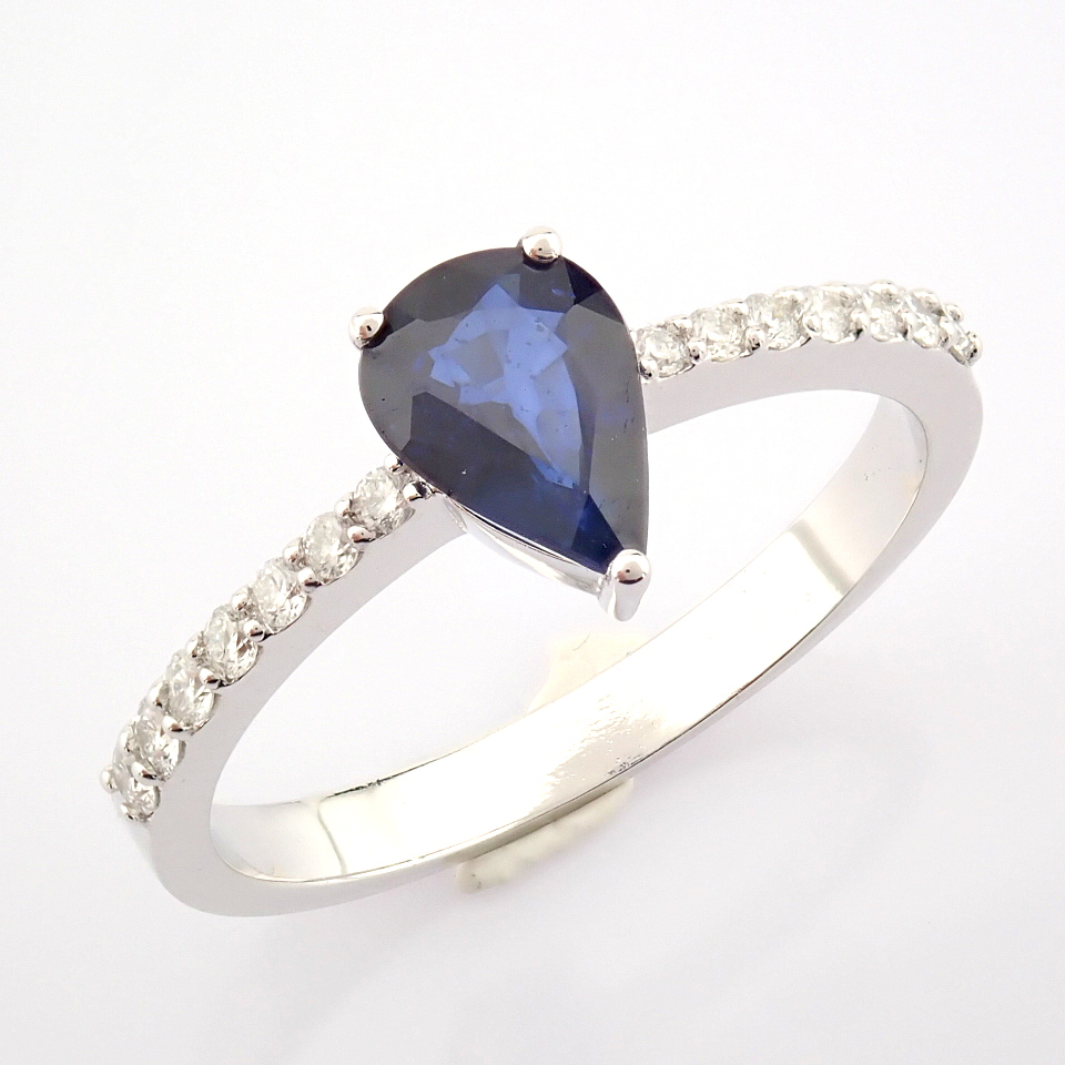 HRD Antwerp Certified 14K White Gold Diamond & Sapphire Ring (Total 0.89 Ct. Stone) 14K White Gold