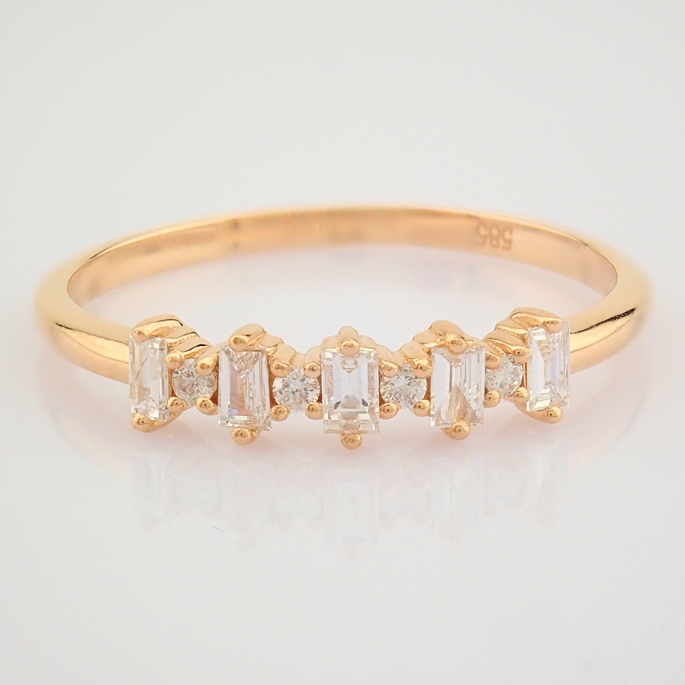 HRD Antwerp Certified 14K Rose/Pink Gold Baguette Diamond & Diamond Ring (Total 0.18 Ct. Ston... 14K