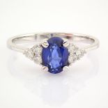 HRD Antwerp Certified 14k White Gold Diamond & Sapphire Ring (Total 1.34 Ct. Stone) 14k White Gold