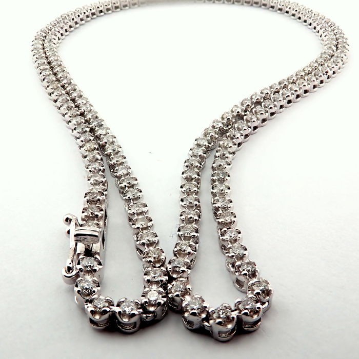 HRD Antwerp Certified 2,10 Ct. Diamond Tennis Eternity Necklace 14K 8,50 g White Gold 2,02 Ct. H/ - Image 4 of 7