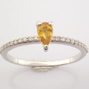 HRD Antwerp Certified 14K White Gold Diamond & Citrine Ring (Total 0.45 Ct. Stone) 14K White Gold