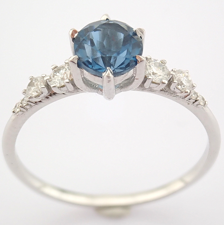 HRD Antwerp Certified 14K White Gold Diamond & London Blue Topaz Ring (Total 1.04 Ct. Stone) 14K - Image 8 of 8