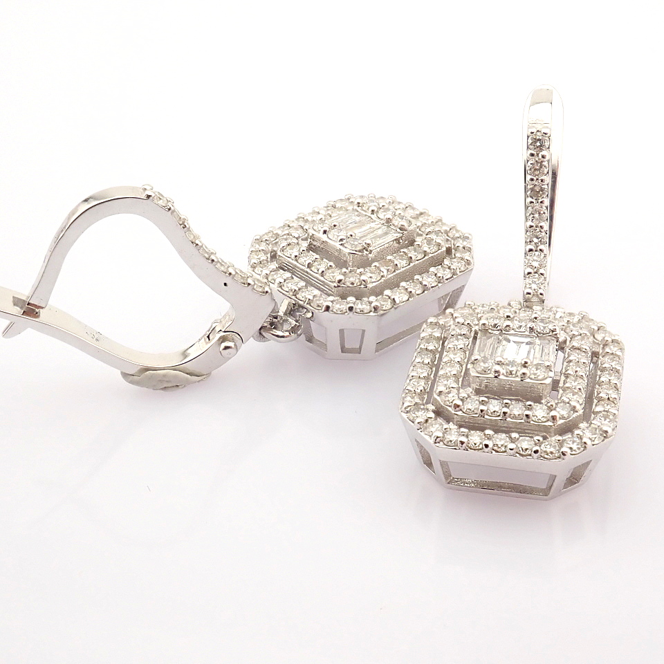 HRD Antwerp Certified 14k White Gold Diamond Earring (Total 0.95 Ct. Stone) 14k White Gold Earring - Image 9 of 11