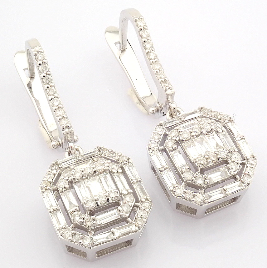HRD Antwerp Certified 14K White Gold Diamond Earring (Total 0.93 Ct. Stone) 14K White Gold Earring - Image 7 of 9