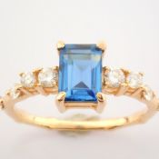 HRD Antwerp Certified 14k Rose/Pink Gold Diamond & London Blue Topaz Ring (Total 1.59 Ct. Sto... 14k