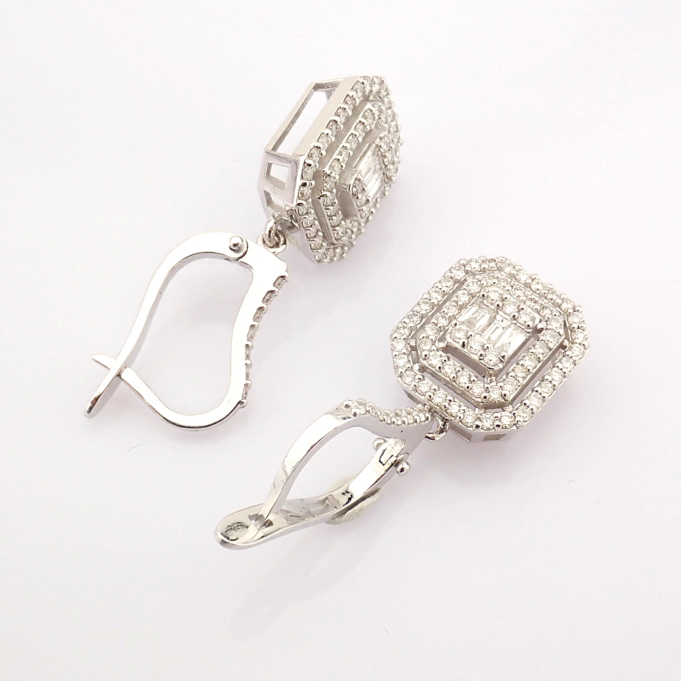 HRD Antwerp Certified 14k White Gold Diamond Earring (Total 0.95 Ct. Stone) 14k White Gold Earring - Image 6 of 11