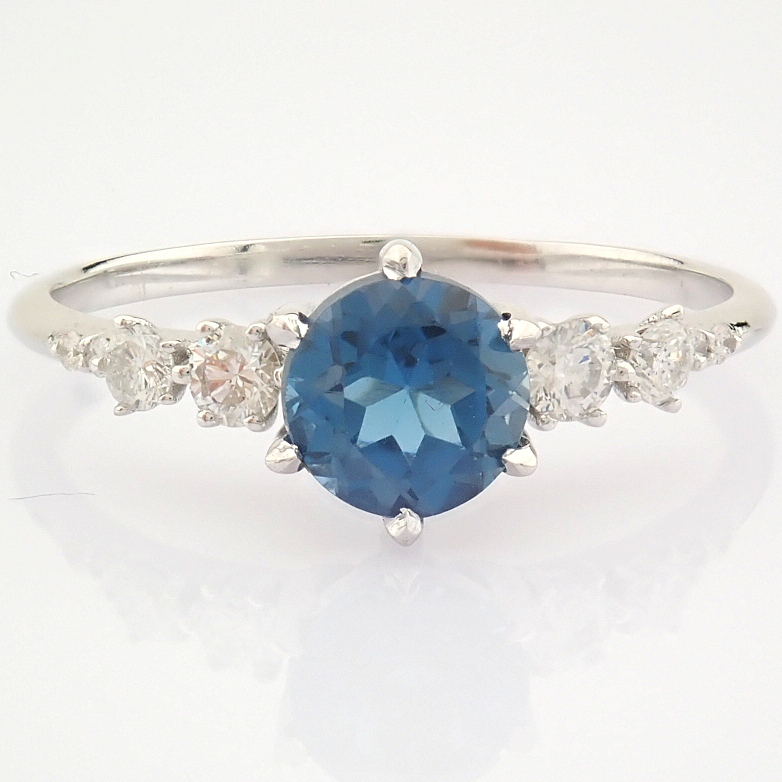 HRD Antwerp Certified 14K White Gold Diamond & London Blue Topaz Ring (Total 1.04 Ct. Stone) 14K - Image 6 of 8