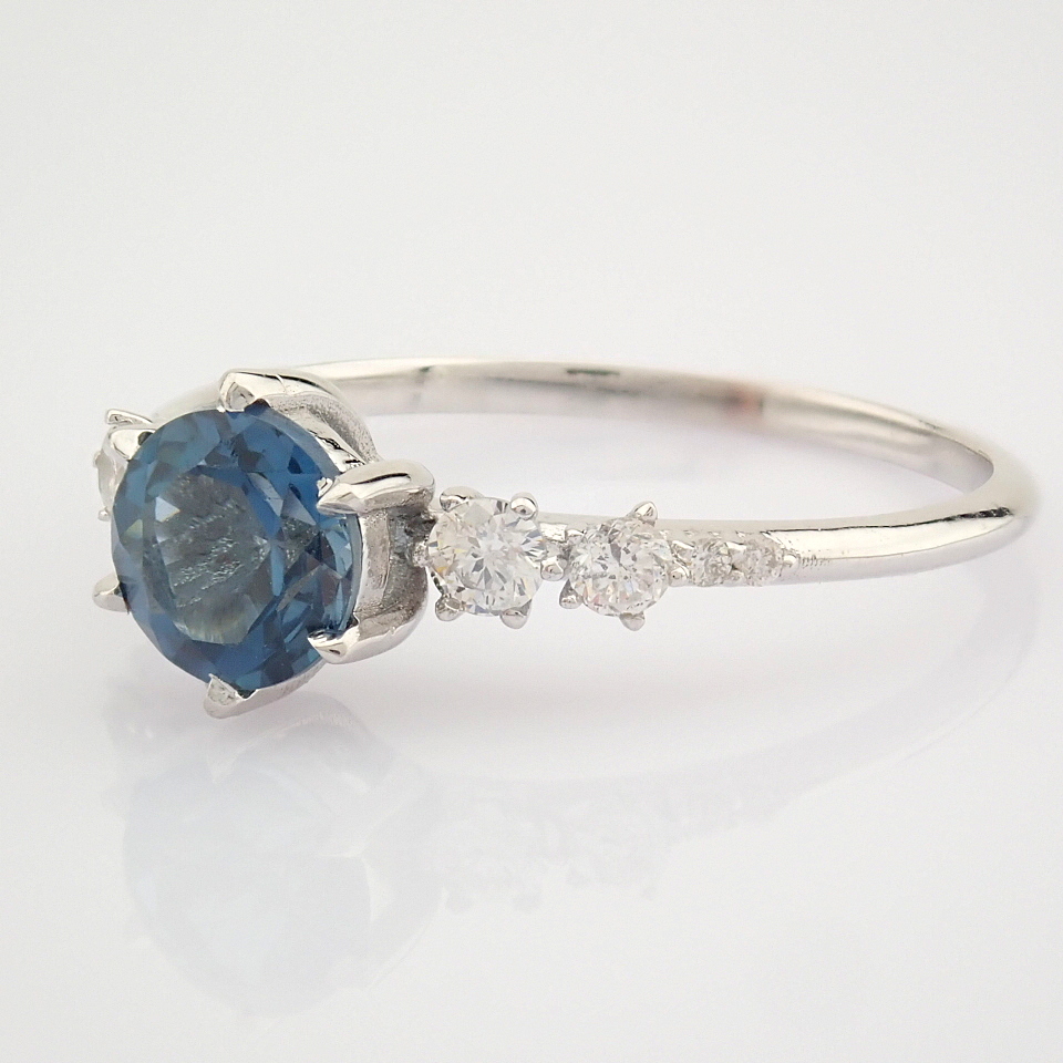 HRD Antwerp Certified 14K White Gold Diamond & London Blue Topaz Ring (Total 1.04 Ct. Stone) 14K - Image 2 of 8