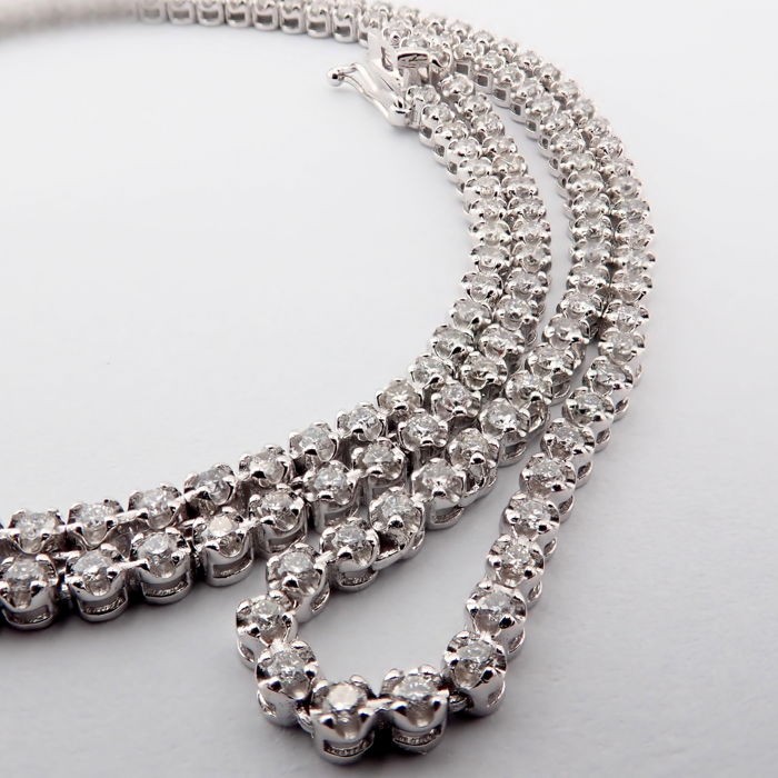 HRD Antwerp Certified 2,10 Ct. Diamond Tennis Eternity Necklace 14K 8,50 g White Gold 2,02 Ct. H/ - Image 3 of 7