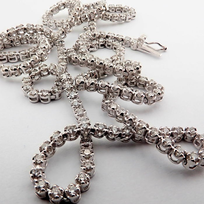 HRD Antwerp Certified 2,10 Ct. Diamond Tennis Eternity Necklace 14K 8,50 g White Gold 2,02 Ct. H/ - Image 5 of 7