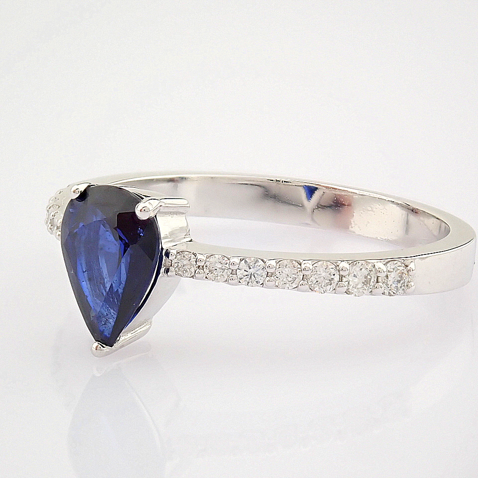 HRD Antwerp Certified 14K White Gold Diamond & Sapphire Ring (Total 0.89 Ct. Stone) 14K White Gold - Image 7 of 10