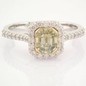 HRD Antwerp Certified 14K Yellow and White Gold Fancy Diamond & Diamond Ring (Total 0.65 Ct. ... 14K