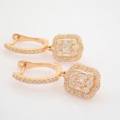 HRD Antwerp Certified 14K Rose/Pink Gold Diamond Earring (Total 0.85 Ct. Stone) 14K Rose/Pink Gold
