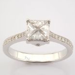 HRD Antwerp Certified 18K White Gold Triangle Cut Diamond & Diamond Ring (Total 0.55 Ct. Ston... 18K