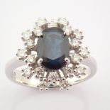 HRD Antwerp Certified 18K White Gold Sapphire Cluster Ring Total 1.45 Ct.     18K White Gold Ring