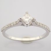 HRD Antwerp Certified 14K White Gold Princess Cut Diamond & Diamond Ring (Total 0.4 Ct. Stone... 14K
