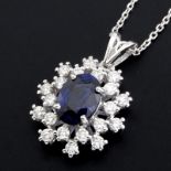 HRD Antwerp Certified Sapphire Cluster Pendant Necklace Total 1.77 Ct. 18K White Gold     18K